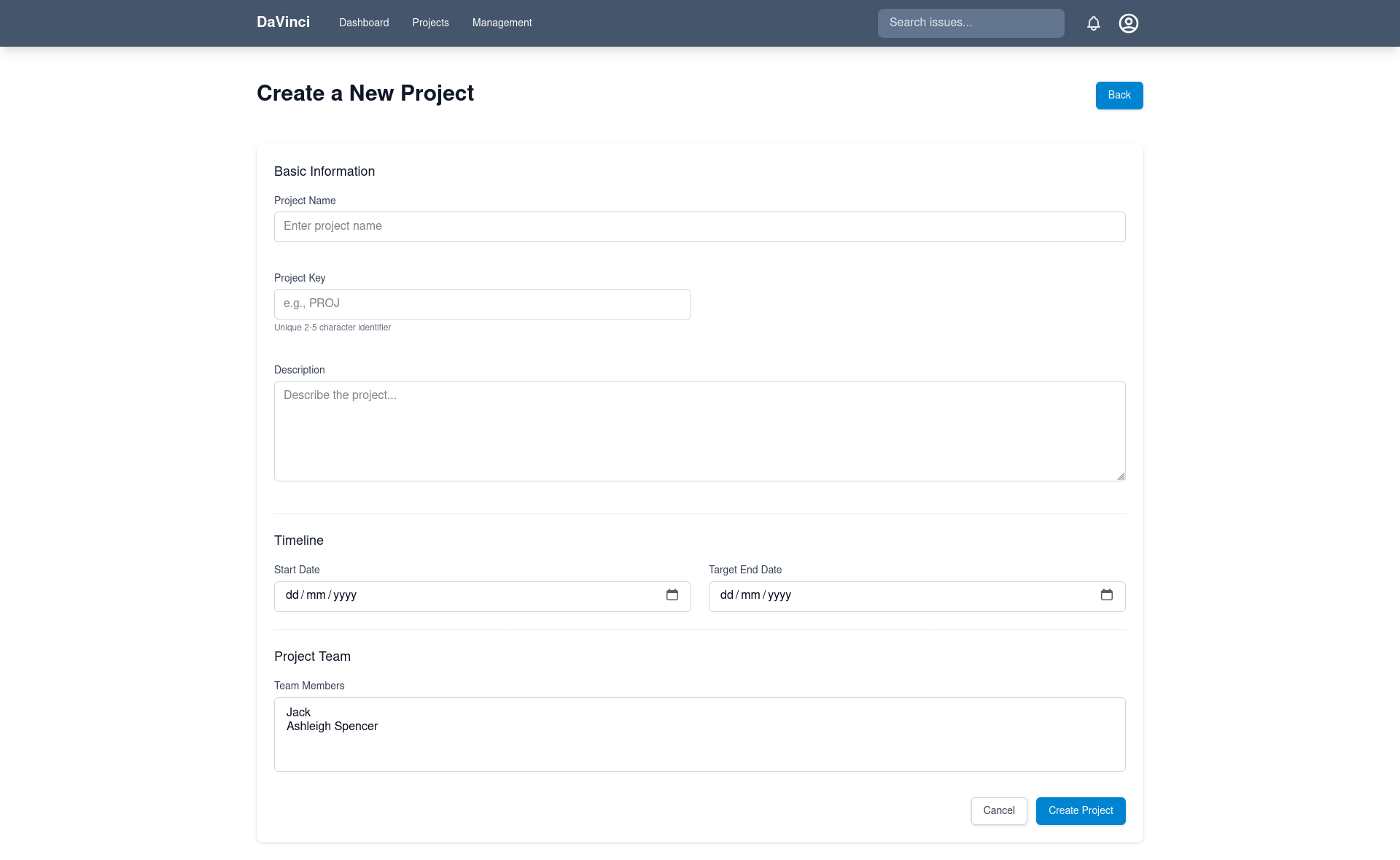 Screenshot project creation